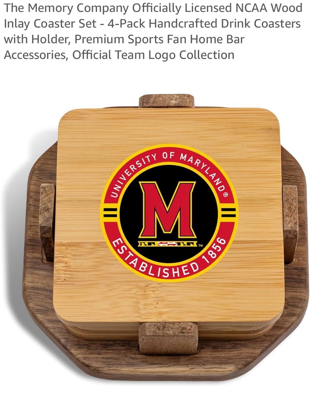 The Memory Company University of Maryland Bamboo Coaster Set - Red/Black/Yellow
